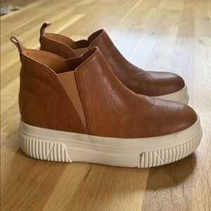 J/Slides Wendie platform sneaker booties cognac leather